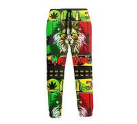Ufuson Rasta Weed Jamaican Lion Sweatpants for Men Printed Joggers Pant Drawstring Sports Pants White