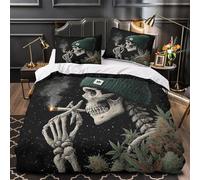UFVZBNFAN 3D Printed 3-Piece Bedding Set Bedroom Decor Zipper Closure Design Skull with Hat Duvet Cover Durable Easy Care for Teenagers,Women,Boys Stoner Comforter Cover Super king（260x220cm）