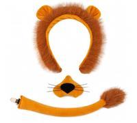 Ufyuayig 3-Pair Lion Costume Accessory Set | Includes Animal Ears Headband, Nose and Tail for Jungle Theme Parties and Fancy Dress
