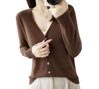 UFZKOOEP Cardigan Sweaters for Women, V Neck Long Sleeve Cardigan, Soft Knit Cardigan Sweater Coat (Brown,S)
