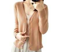 UFZKOOEP Cardigan Sweaters for Women, V Neck Long Sleeve Cardigan, Soft Knit Cardigan Sweater Coat (Khaki,L)