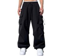 UFZKOOEP Men's Baggy Cargo Pants, Casual Parachute Cargo Pants, High Waisted Casual Baggy Joggers Pants (Black,S)