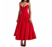 UFZKOOEP Milkmaid Dress, Length Off Shoulder Sleeveless Dress, Long Formal Party Evening Dress, Summer Strapless Dress (Red,M)