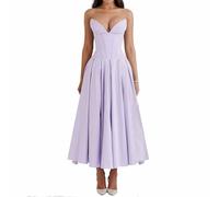 UFZKOOEP Milkmaid Dress, Length Off Shoulder Sleeveless Dress, Long Formal Party Evening Dress, Summer Strapless Dress (Purple,S)