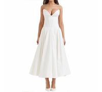 UFZKOOEP Milkmaid Dress, Length Off Shoulder Sleeveless Dress, Long Formal Party Evening Dress, Summer Strapless Dress (White,S)