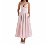 UFZKOOEP Milkmaid Dress, Length Off Shoulder Sleeveless Dress, Long Formal Party Evening Dress, Summer Strapless Dress (Pink,S)