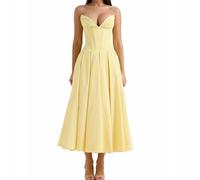 UFZKOOEP Milkmaid Dress, Length Off Shoulder Sleeveless Dress, Long Formal Party Evening Dress, Summer Strapless Dress (Yellow,XS)