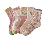 UFZKOOEP Popularate Socks, 5 Pairs Vintage Embroidered Floral Socks, Cute Cotton Warm Crew Socks for Women (5 pairs G,One Size)