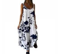 UFZKOOEP Women's Floral Spaghetti Strap Sleeveless Backless Flowing Dress, Summer Beach Dress for Women (White,XXL)