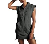 UFZKOOEP Women's Sporty Half Zip Pullover Sleeveless Dress,Half Zip V Neck Pullover Mini Dress Workout Dresses Pockets (XL,Dark Gray)