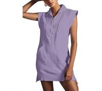 UFZKOOEP Women's Sporty Half Zip Pullover Sleeveless Dress,Half Zip V Neck Pullover Mini Dress Workout Dresses Pockets (S,Purple)