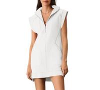 UFZKOOEP Women's Sporty Half Zip Pullover Sleeveless Dress,Half Zip V Neck Pullover Mini Dress Workout Dresses Pockets (M,White)