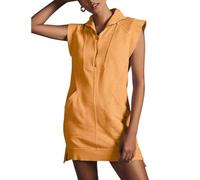 UFZKOOEP Women's Sporty Half Zip Pullover Sleeveless Dress,Half Zip V Neck Pullover Mini Dress Workout Dresses Pockets (S,Orange)