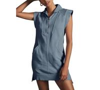 UFZKOOEP Women's Sporty Half Zip Pullover Sleeveless Dress,Half Zip V Neck Pullover Mini Dress Workout Dresses Pockets (L,Gray)
