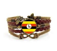 Uganda Flag Beaded Bracelet For Men Women Jewelry,Flag Symbol Snap Button Bangle,Multilayer Punk Leather Bracelet,Charm Jewelry For Women Men Creative National Flag Style Bracelet ,Style,E,Adjust