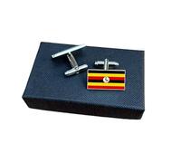 Uganda Flag Cufflinks - Ugandan National Flag Gift for Men | Black, Yellow & Red Stripes with Grey Crested Crane Design | Groomsmen Wedding Gift | Gift Box Included | Proud Uganda Heritage Keepsake
