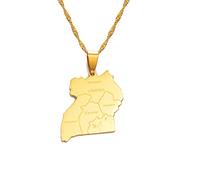 Uganda Map & Cities Pendant Necklace Gold Color Silver Color Jewelry Ugandan Maps(Gold Color,60cm)