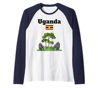 Uganda souvenir mountain gorillas in jungle Uganda flag Raglan Baseball Tee