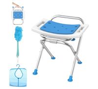 UGarden Folding Shower Chair Seat, Stainless Steel, 400lbs Portable Travel Shower Stool, Anti-Slip Bath Chair for Seniors, Disabled, White
