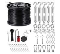 UGarden Upgraded Outdoor String Light Hanging Kit, 170ft Globe String Light Suspension Kit w/Expansion Hook, Stainless Steel 304 String Light Guide Wire, Black Guy Wire kit for Wedding Dinner Barbecue