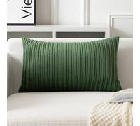 UGASA 14x24 Inch Pillow Cover Pack of 1 Soft Boho Stripe Corduroy Long Rectangular Lumbar Cushion Cover Farmhouse Decorative Throw Pillowcase for Bed, Couch, Sofa, Bedroom, Living Room, Moss Green