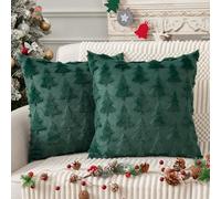 UGASA Christmas Tree Pillow Covers 18x18 Inch Set of 2 Soft Plush Faux Fur Decorative Luxury Jacquard Throw Pillows Pillowcases for Couch Sofa Holiday Festivals Winter Home Decor, Dark Green