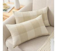 UGASA Classic Plaid Pillow Covers Pack of 2 Retro Checked Linen Farmhouse Accent Decorative Pillow Cushion Covers for Sofa Couch Bed Holiday 12x20 Inch, Beige White