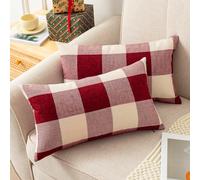 UGASA Classic Plaid Pillow Covers Pack of 2 Retro Checked Linen Farmhouse Accent Decorative Pillow Cushion Covers for Sofa Couch Bed Holiday 12x20 Inch, Red White