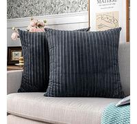 UGASA Corduroy Striped Throw Pillow Covers Soft Soild Decorative Square Set Cushion Cases Pillowcases for Sofa Bedroom, 2 Pcs, 18x18inch, Dark Grey