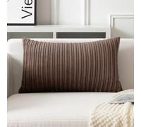 UGASA Fall 14x24 Inch Pillow Cover Pack of 1 Soft Boho Stripe Corduroy Long Rectangle Lumbar Cushion Case Farmhouse Decorative Throw Pilowcase for Bed, Couch, Sofa, Bedroom, Living Room, Dark Brown
