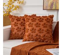 UGASA Fall Flower Pillow Covers 18x18 Inch Set of 2 Cute Romantic Bloom Throws Pillowcases Floral Embroidery Soft Plush Faux Wool Cushion Cases for Autumn Decor Gift Couch Sofa Chair Bedroom, Brown