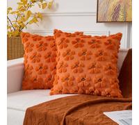 UGASA Fall Flower Pillow Covers 18x18 Inch Set of 2 Cute Romantic Bloom Throws Pillowcases Floral Embroidery Soft Plush Faux Wool Cushion Cases for Autumn Decor Gift Couch Sofa Chair Bedroom, Orange