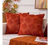 UGASA Fall Leaves Pillow Covers 18x18 Inch Set of 2 Maple Leaf Throws Pillowcases Leaves Embroidery Soft Plush Faux Wool Cushion Cases for Autumn Decor Gift Couch Sofa Chair Bedroom, Rust