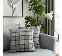 UGASA Pack of 2 Classic Retro Checkered Plaids Cotton Linen Soft Decorative Square Throw Pillow Covers Home Decor Design Cushion Case for Sofa, 18x18inch, Light Grey + Blue
