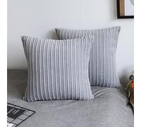 UGASA Super Soft Plush Corduroy Solid Textured Large Throw Euro Pillow Sham Cushion Cover for Couch Floor, 2 Pcs, 22 x 22(55cm), Light Grey