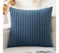 UGASA Velvet 18x18 Inch Soft Throw Pillow Cover Decorative Corduroy Striped Both Sides Solid Square Cushion Case Boho Farmhouse for Couch Bedroom Sofa Home, 1 Piece, Dusty Blue