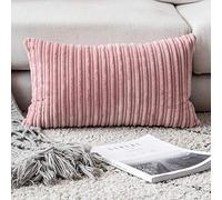 UGASA Velvet Pillow Covers Soft Striped Decorative Throw Cushion Case with Hidden Zipper for Valentine's Day Couch/Bedroom/Sofa, Cozy Solid Oblong Lumbar Pillowcase 1 Piece 12"x20", Baby Pink
