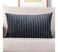 UGASA Velvet Pillow Covers Striped Decorative Throw Pillow Cover Cushion Case with Hidden Zipper for Home Couch/Bedroom/Car, Soft Cozy Solid Oblong, 1 Piece (12"x20", Dark Grey)