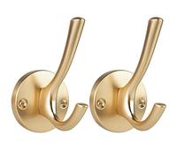 UgBaBa Coat Hooks, Heavy Duty Double Towel Robe Clothes Hooks for Hanging, Wall Hooks Holder for Bathroom Kitchen Closet Cabinet Door Garage Hotel, Wall Mounted,2 Pack (Rosegold)