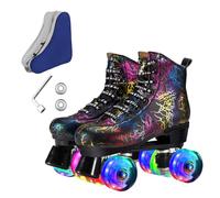 Ugboiu Roller Skates for Men and Women, Black Derby Roller Skates with 4 Shiny Wheel, Classic Double-Row Skates for Indoor and Outdoor