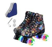 Ugboiu Roller Skates for Men and Women, Black Derby Roller Skates with 4 Shiny Wheel, Classic Double-Row Roller Skates for Indoor and Outdoor