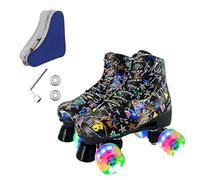 ugboiu Roller Skates for Men and Women, Black Derby Roller Skates with 4 Shiny Wheel, Classic Double-Row Roller Skates for Indoor and Outdoor