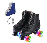 Ugboiu Roller Skates for Men and Women, Black Derby Roller Skates with 4 Shiny Wheel, Classic Double-Row Skates for Indoor and Outdoor