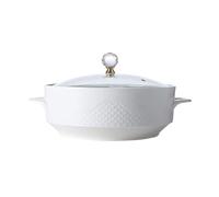 UGCER Ceramic Soup Tureen with Lid and Ladle, Creative Double Handles Serving Bowl, Elegant Tableware for Soups, Stews,2100ML