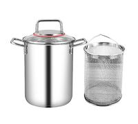 UGCER Stainless Steel Asparagus Pot, Vegetable Steamer Pasta Cooker Oil Deep Fry Pan with Basket and Glass Lid for Home Kitchen Restaurant