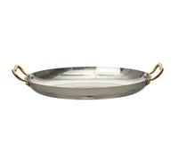UGCER Stainless Steel Spanish Paella Pan - Oval Seafood & Lobster Serving Platter with Double Handles for Homes Or Restaurants,Silver,30cm