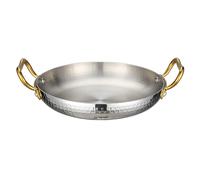 UGCER Stainless Steel Spanish Paella Pan with Double Handles, Nonstick Skillet Cookware for Seafood, Rice, and Grilling,Silver,28cm