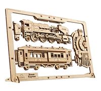 UGEARS 2.5D Framed Steam Express - Classic Train Wood Model Kit with Movable Wheels, Mechanisms & Doors - Steam Train Wooden Puzzle Model Kits for Adults - Home and Office Decor