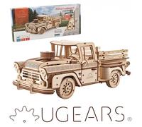 UGEARS 3D Wooden Puzzle Car - Classic 1950s Lumberjack Pickup Truck Toy 3D Wooden Puzzles for Adults and Kids with Spring Motor - Vintage Car Model Kits for Adults - 3D Puzzles Model Car Kit