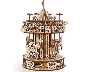 UGEARS Carousel 3D Puzzles Adult - Spinning Wooden Construction Kit - Easy Self-Assembling - Mechanical 3D Puzzle Wooden Model Kits for Adults to Build - Gorgeous Gift and Home Décor